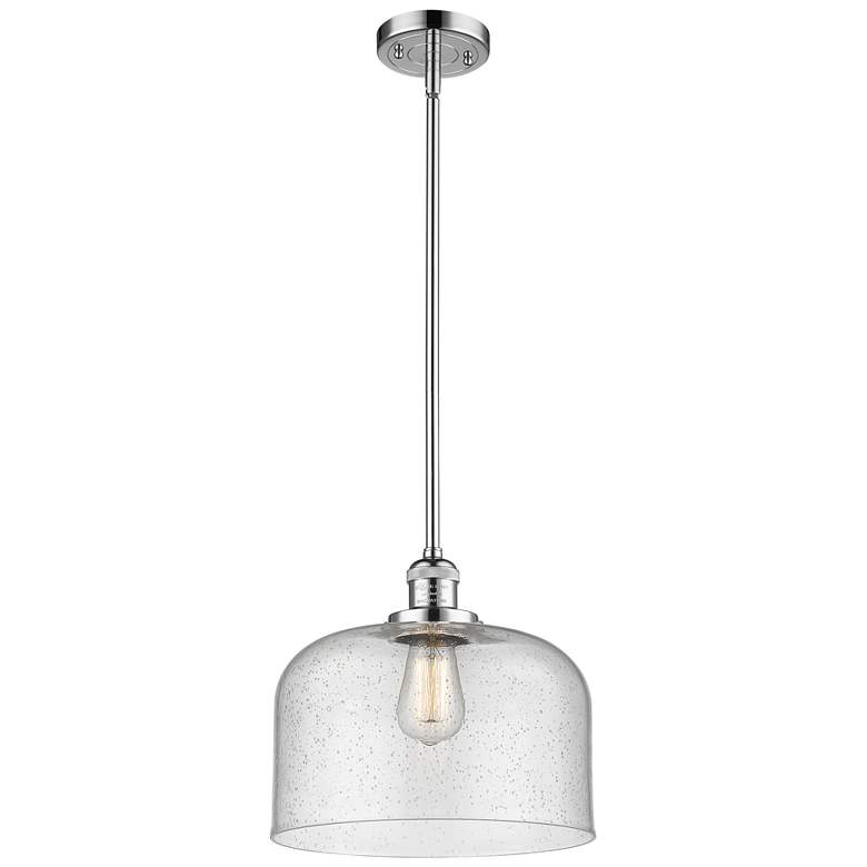 Image 1 Franklin Restoration Bell 12" Chrome Stemmed Mini Pendant w/ Seedy Sha