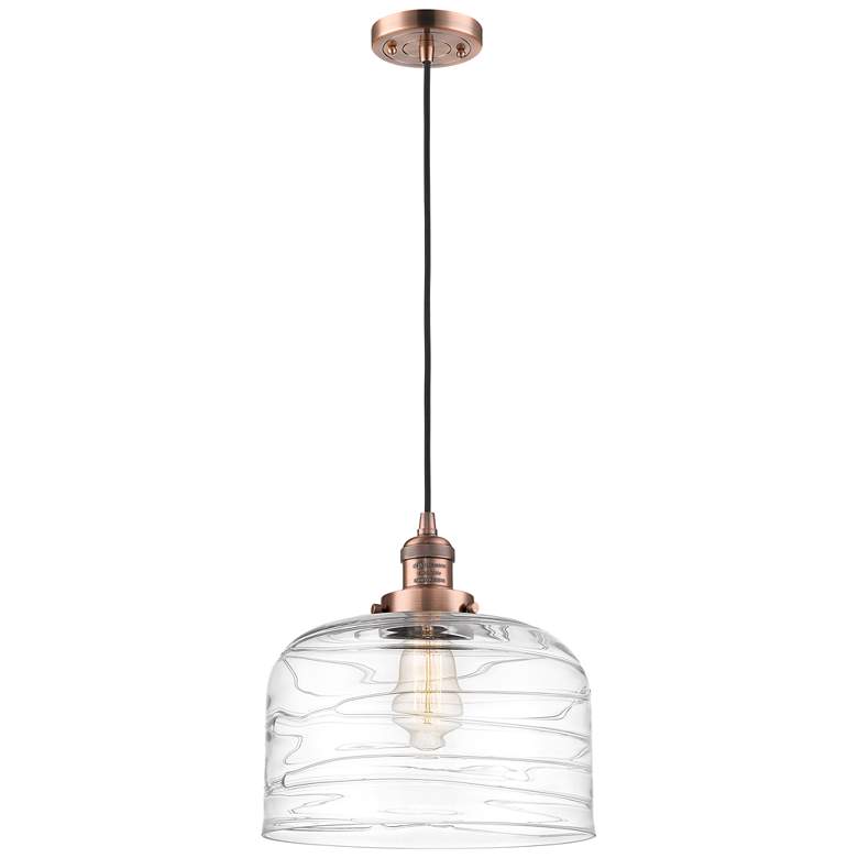 Image 1 Franklin Restoration Bell 12" Copper Corded Mini Pendant w/ Deco Shade