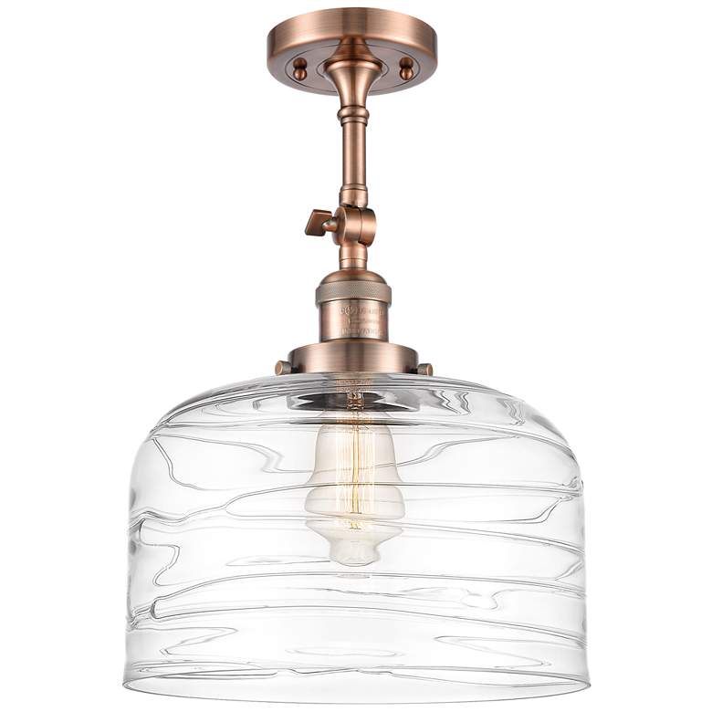 Image 1 Franklin Restoration Bell 12" Copper LED Semi-Flush w/ Swirl Shade
