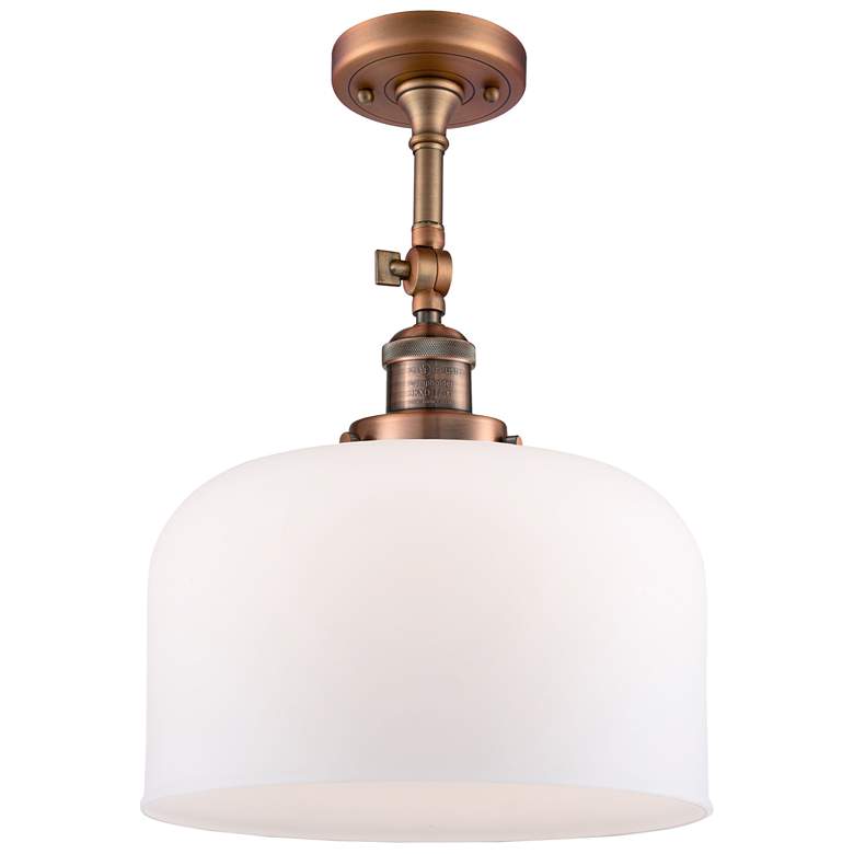 Image 1 Franklin Restoration Bell 12" Copper Semi Flush Mount w/ White Shade