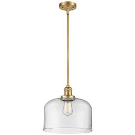 Image1 of Franklin Restoration Bell 12" Gold Stemmed Mini Pendant w/ Clear Shade