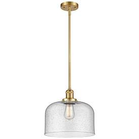Image1 of Franklin Restoration Bell 12" Gold Stemmed Mini Pendant w/ Seedy Shade