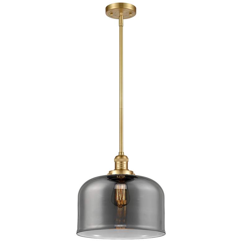 Image 1 Franklin Restoration Bell 12" Gold Stemmed Mini Pendant w/ Smoke Shade