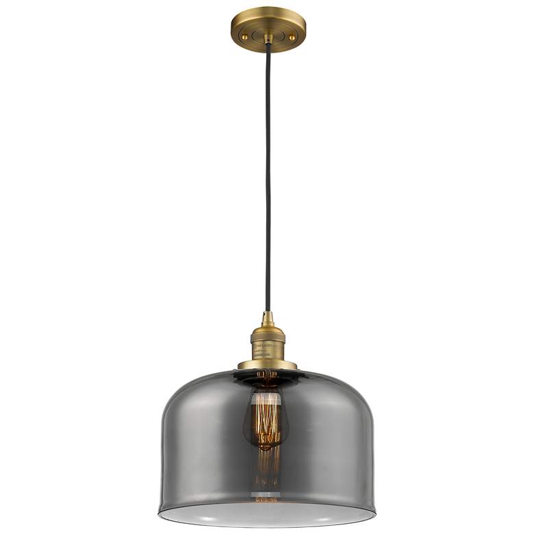 Image 1 Franklin Restoration Bell 12" LED Mini Pendant - Brass - Plated Smoke