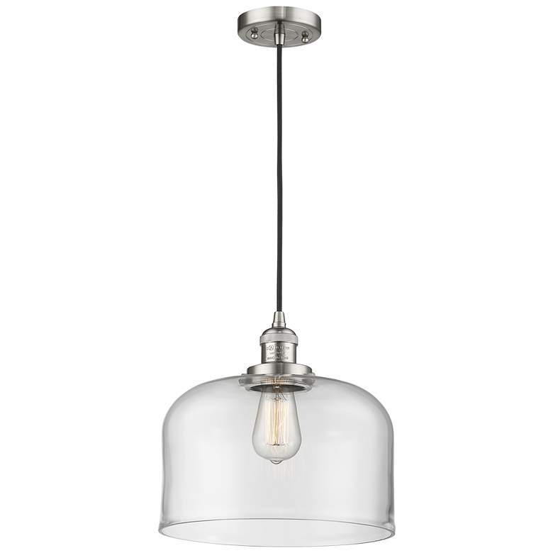 Image 1 Franklin Restoration Bell 12" LED Mini Pendant - Satin Nickel - Clear