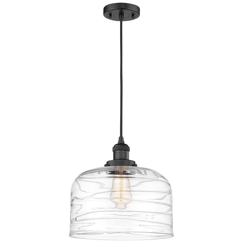 Image 1 Franklin Restoration Bell 12" Matte Black Corded Mini Pendant w/ Deco
