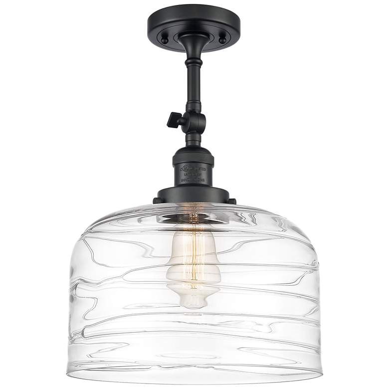 Image 1 Franklin Restoration Bell 12" Matte Black LED Semi-Flush w/ Swirl Shad