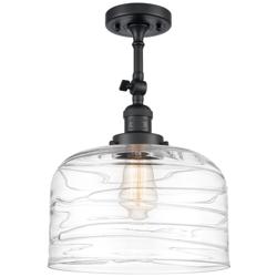 Franklin Restoration Bell 12&quot; Matte Black LED Semi-Flush w/ Swirl Shad