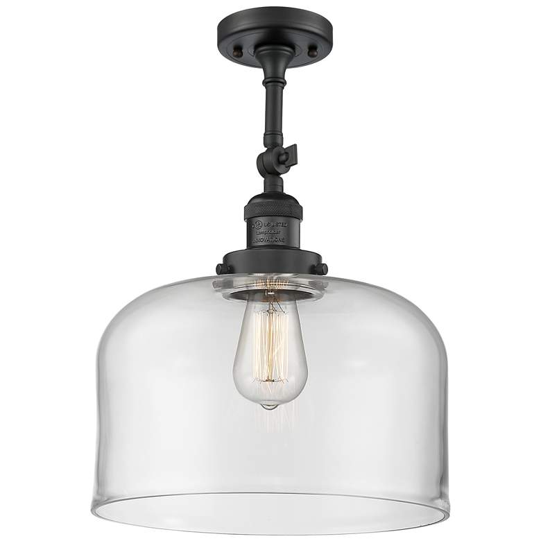 Image 1 Franklin Restoration Bell 12" Matte Black Semi Flush Mount w/ Clear Sh