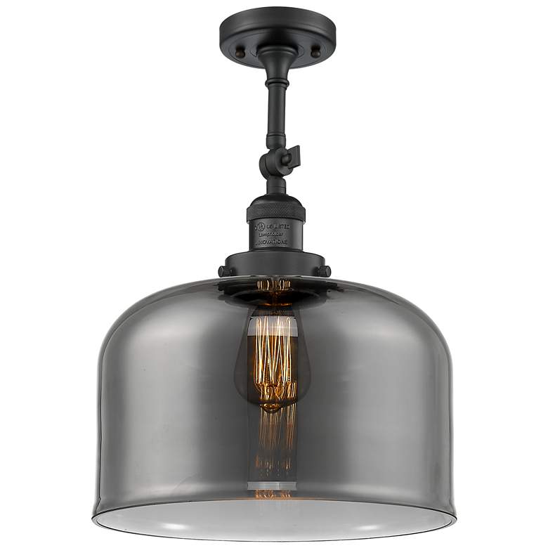 Image 1 Franklin Restoration Bell 12" Matte Black Semi Flush Mount w/ Smoke Sh