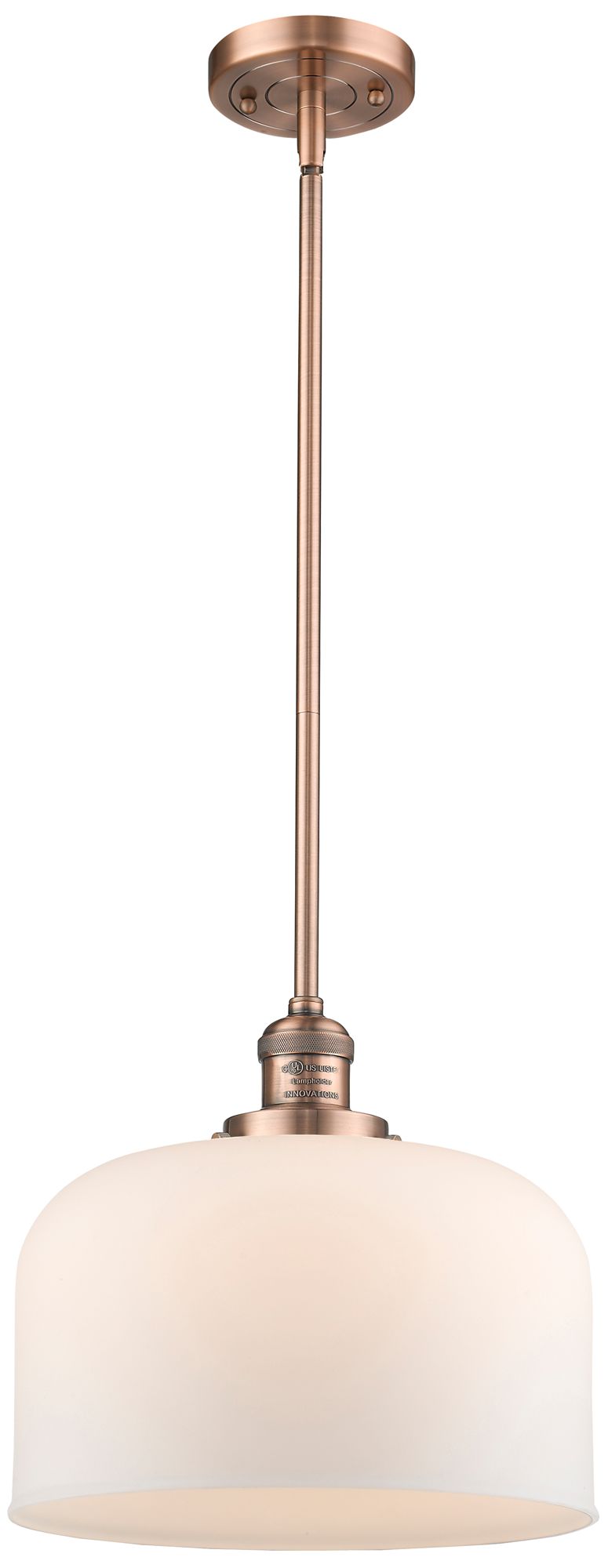 Franklin Restoration Bell 12" Mini Pendant - Antique Copper - Matte Wh