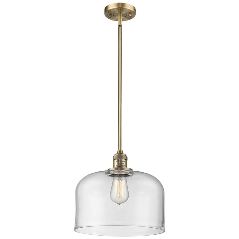 Image 1 Franklin Restoration Bell 12" Mini Pendant - Brushed Brass - Clear