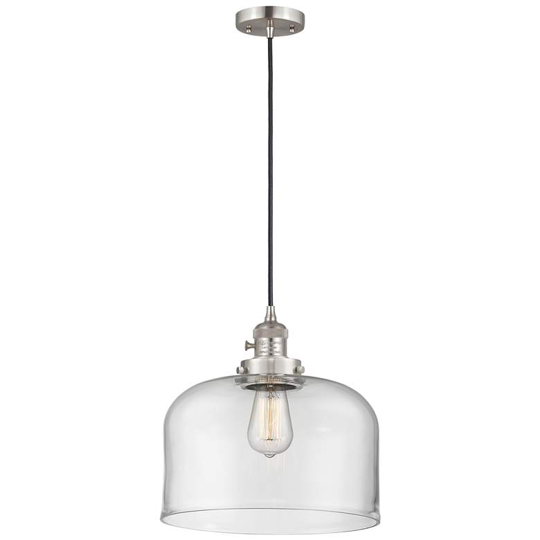 Image 1 Franklin Restoration Bell 12" Mini Pendant - Brushed Satin Nickel - Cl
