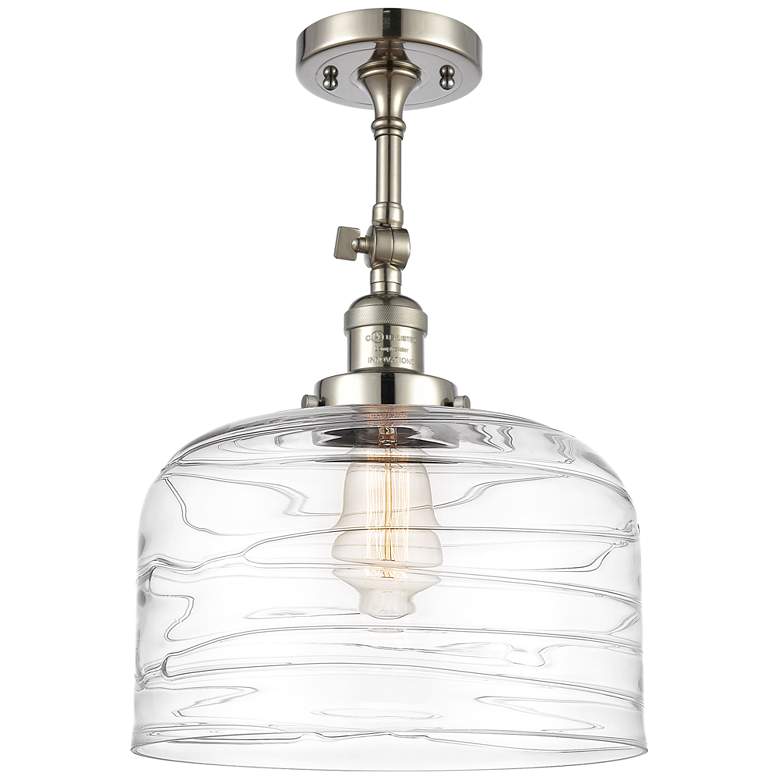 Image 1 Franklin Restoration Bell 12" Nickel LED Semi-Flush w/ Swirl Shade