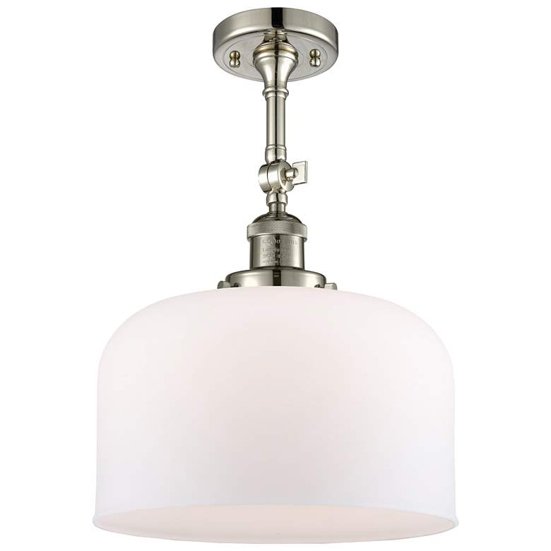 Image 1 Franklin Restoration Bell 12" Polished Nickel Semi Flush w/ White Shad