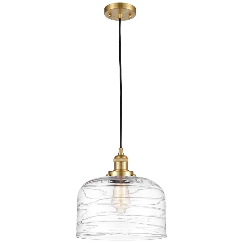 Image 1 Franklin Restoration Bell 12" Satin Gold Corded Mini Pendant w/ Deco S