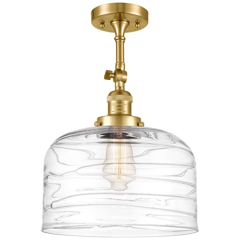 Image 1 Franklin Restoration Bell 12 inch Satin Gold LED Semi-Flush w/ Swirl Shade