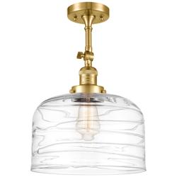 Franklin Restoration Bell 12&quot; Satin Gold LED Semi-Flush w/ Swirl Shade
