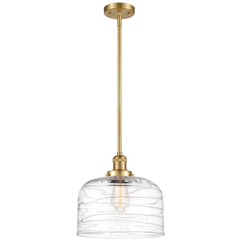Image 1 Franklin Restoration Bell 12" Satin Gold Stemmed Mini Pendant w/ Deco