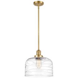 Franklin Restoration Bell 12" Satin Gold Stemmed Mini Pendant w/ Deco