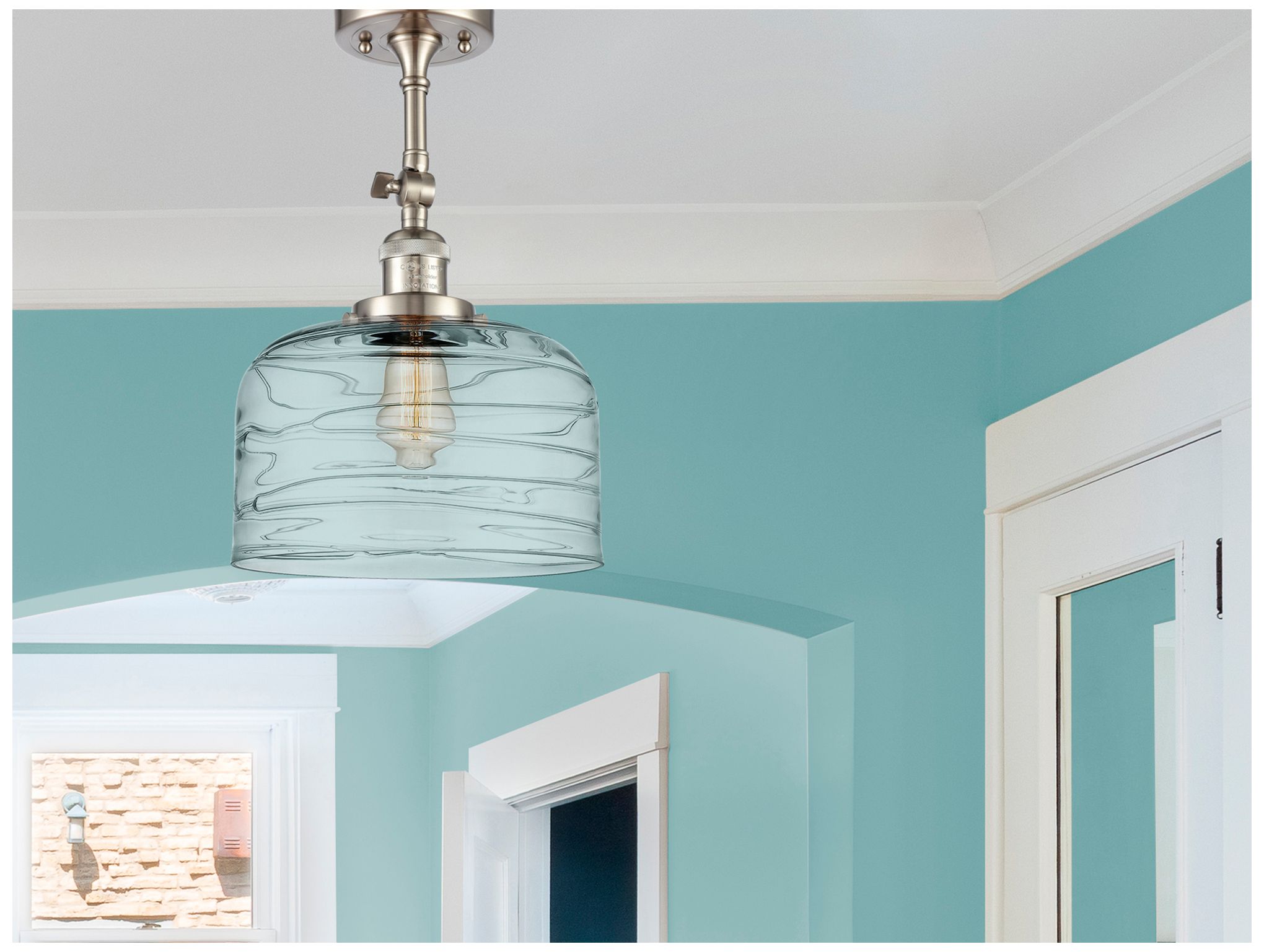 Image 2 Franklin Restoration Bell  12" Semi-Flush - Satin Nickel - Clear Deco  more views