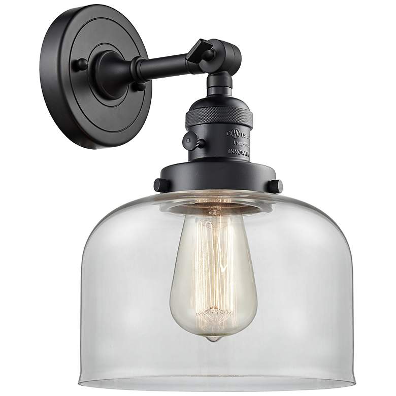 Image 1 Franklin Restoration Bell 12"H Black Sconce w/ Clear Glass