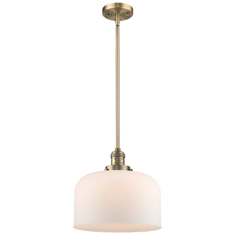 Image 1 Franklin Restoration Bell 12" Mini Pendant - Brushed Brass - Matte White