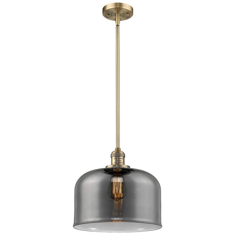 Image 1 Franklin Restoration Bell 12" Mini Pendant - Brushed Brass - Plated Smoke
