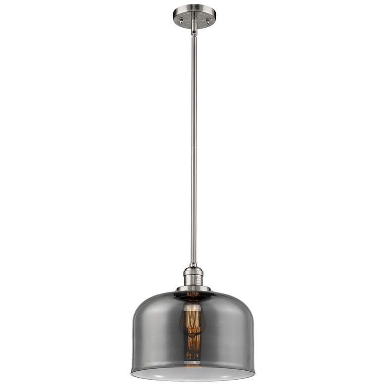 Image 1 Franklin Restoration Bell 12" Mini Pendant - Polished Nickel - Plated Smoke