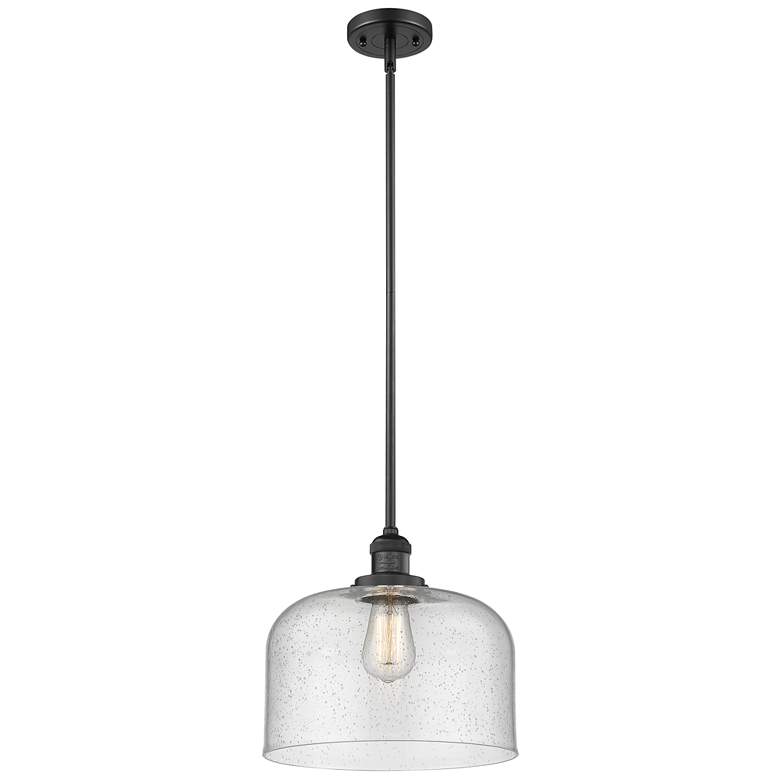 Image 1 Franklin Restoration Bell 13" Black LED Stem Hung Pendant w/ Seedy Sha