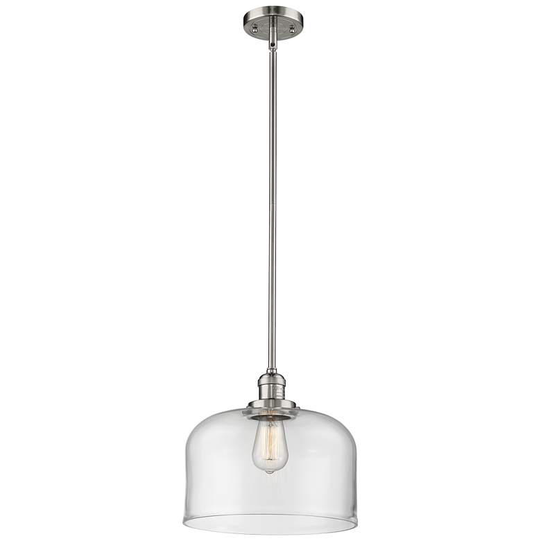 Image 1 Franklin Restoration Bell 13" Nickel LED Stem Hung Pendant w/ Clear Sh