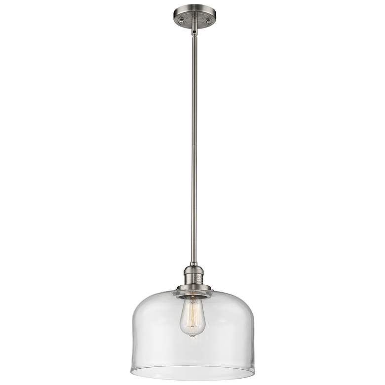Image 1 Franklin Restoration Bell 13" Nickel LED Stem Hung Pendant w/ Clear Sh