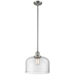 Franklin Restoration Bell 13&quot; Nickel LED Stem Hung Pendant w/ Clear Sh