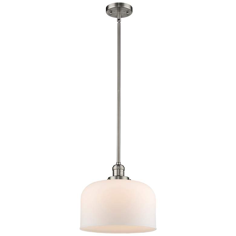 Image 1 Franklin Restoration Bell 13" Nickel LED Stem Hung Pendant w/ White Sh