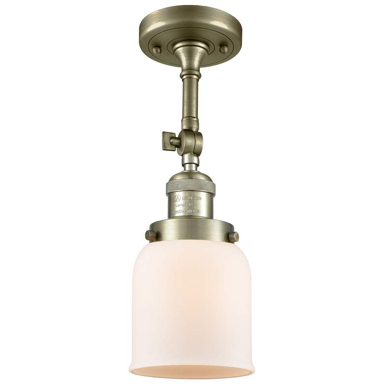Image 1 Franklin Restoration Bell 5" Antique Brass Semi Flush Mount w/ White S