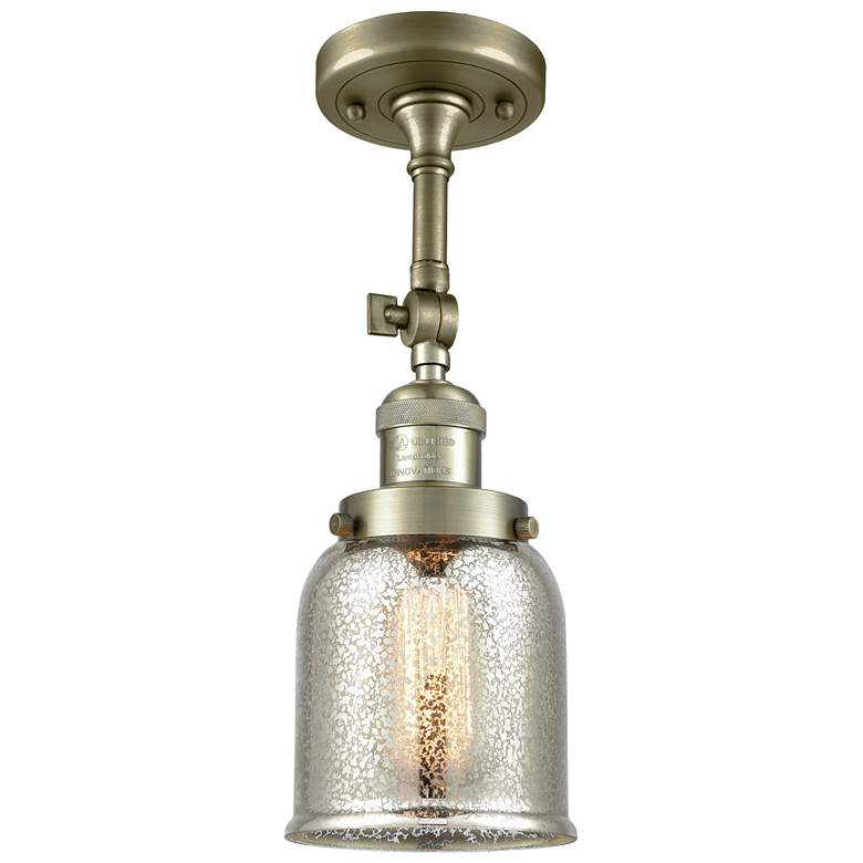 Image 1 Franklin Restoration Bell 5 inch Antique Brass Semi Flush w/ Mercury Shade