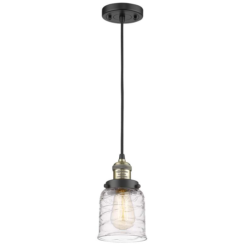 Image 1 Franklin Restoration Bell 5" Black Brass Corded Mini Pendant w/ Deco S
