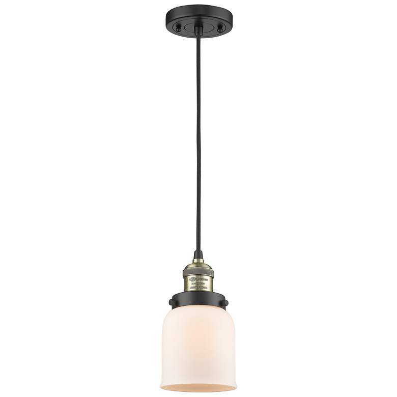 Image 1 Franklin Restoration Bell 5" Black Brass Corded Mini Pendant w/ White