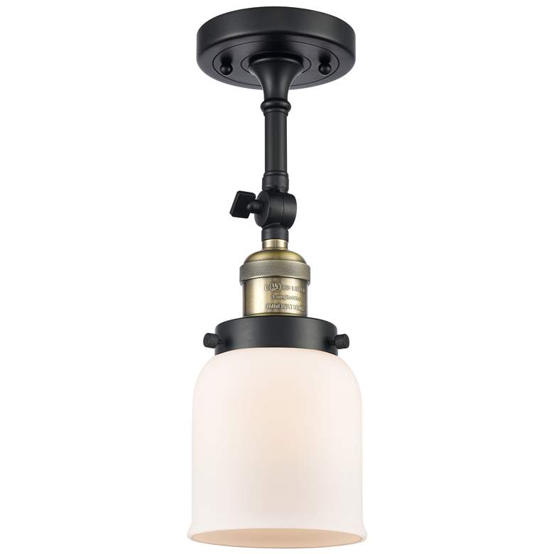Image 1 Franklin Restoration Bell 5" Black Brass Semi Flush Mount w/ White Sha