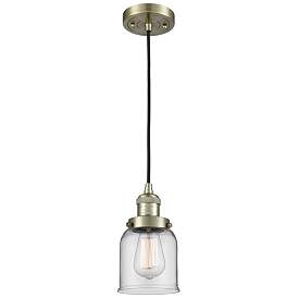 Image1 of Franklin Restoration Bell 5" Brass Corded Mini Pendant w/ Clear Shade