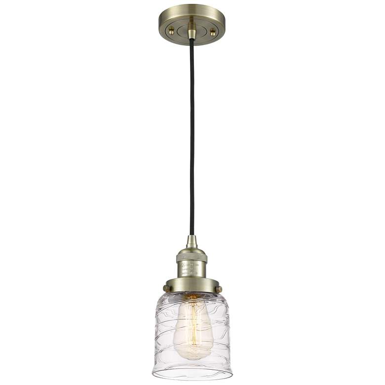 Image 1 Franklin Restoration Bell 5" Brass Corded Mini Pendant w/ Deco Shade