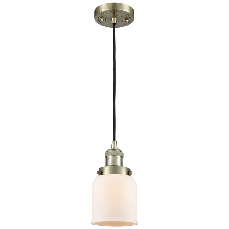 Image 1 Franklin Restoration Bell 5" Brass Corded Mini Pendant w/ White Shade