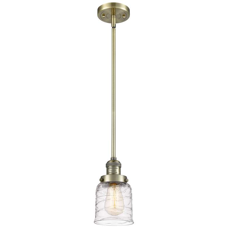 Image 1 Franklin Restoration Bell 5" Brass Stemmed Mini Pendant w/ Deco Shade