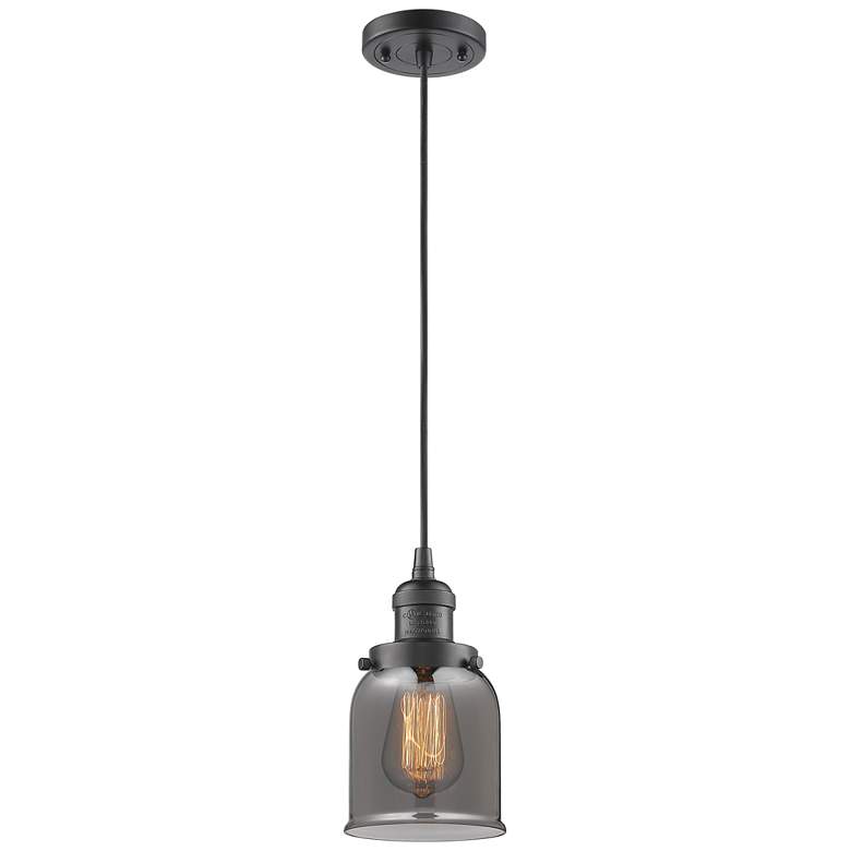 Image 1 Franklin Restoration Bell 5" Bronze Corded Mini Pendant w/ Smoke Shade