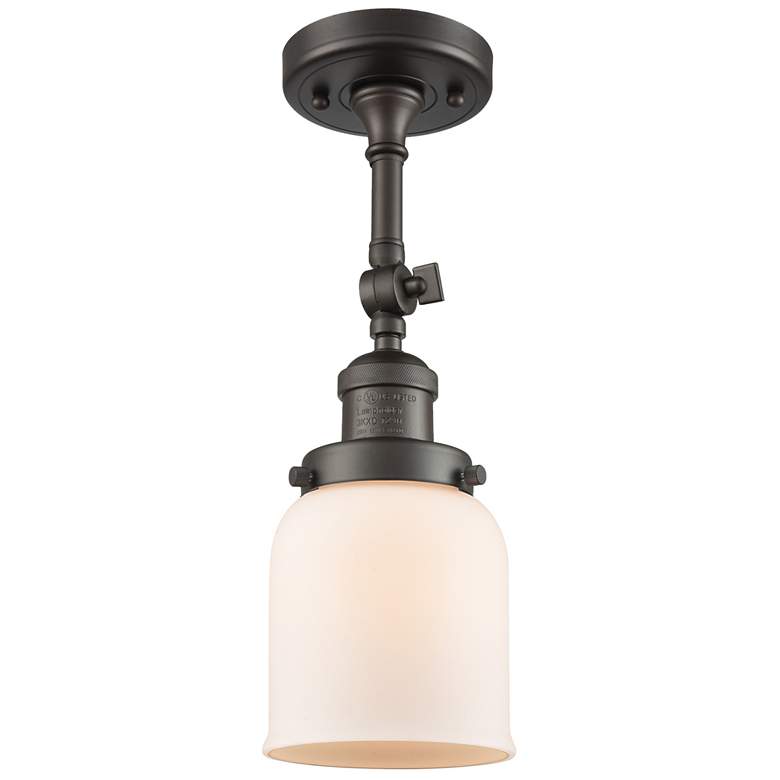 Image 1 Franklin Restoration Bell 5" Bronze Semi Flush Mount w/ White Shade