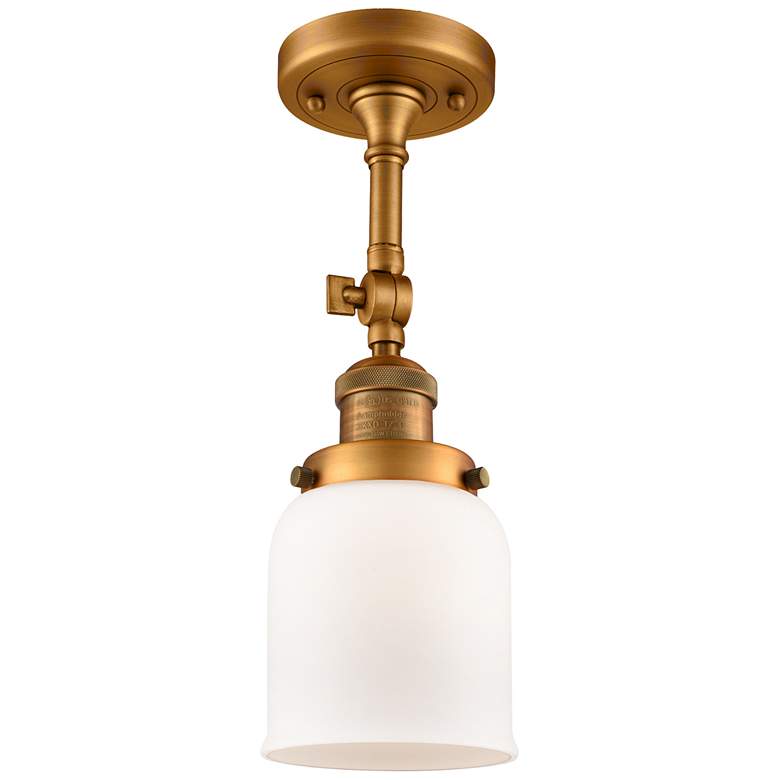 Image 1 Franklin Restoration Bell 5" Brushed Brass Semi Flush Mount w/ White S