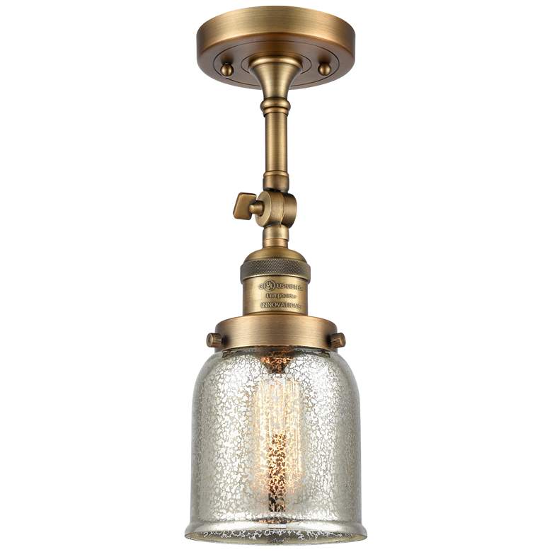 Image 1 Franklin Restoration Bell 5 inch Brushed Brass Semi Flush w/ Mercury Shade