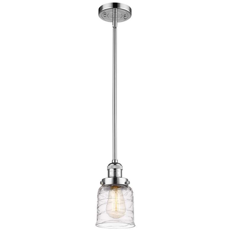 Image 1 Franklin Restoration Bell 5" Chrome Stemmed Mini Pendant w/ Deco Shade