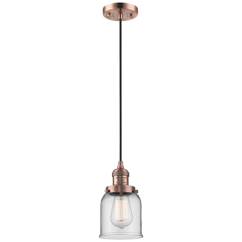 Image 1 Franklin Restoration Bell 5" Copper Corded Mini Pendant w/ Clear Shade
