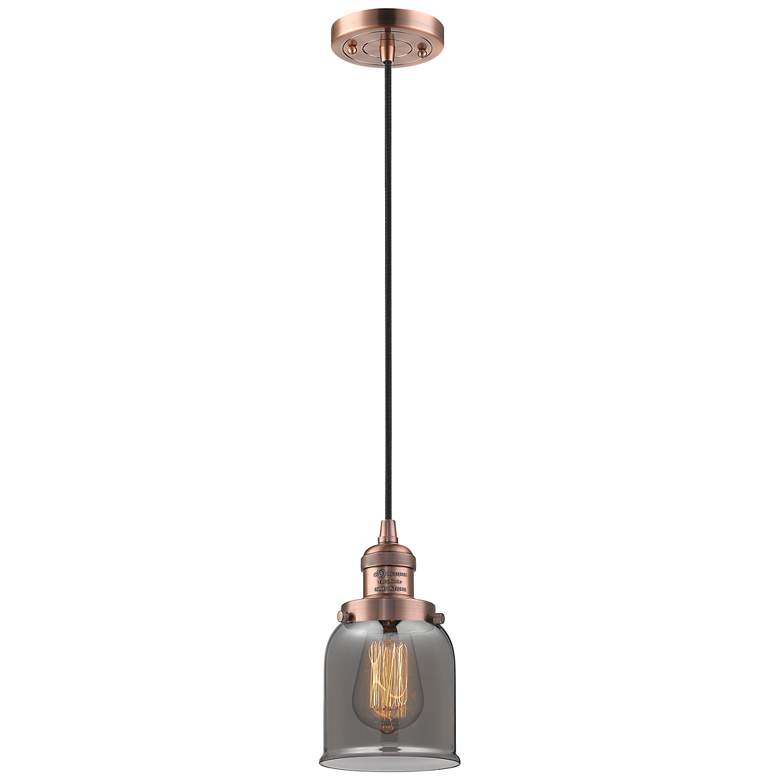 Image 1 Franklin Restoration Bell 5 inch Copper Corded Mini Pendant w/ Smoke Shade
